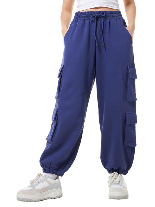 Bewakoof Air 1.0 Womens Solid Super Loose Fit Fleece Joggers_624663_Blue_M