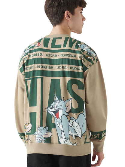 Bewakoof Official Tom & Jerry Merchandise Mens Graphic Printed Oversized Fit Full Sleeve Round Neck Polycotton Sweatshirt_64462