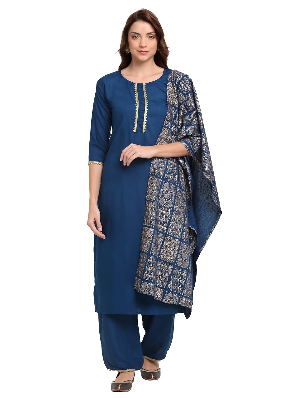 ANNI DESIGNER Women's Cotton Solid Kurta with Palazzos & Dupatta