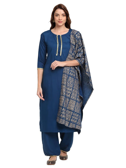 ANNI DESIGNER Women's Cotton Solid Kurta with Palazzos & Dupatta