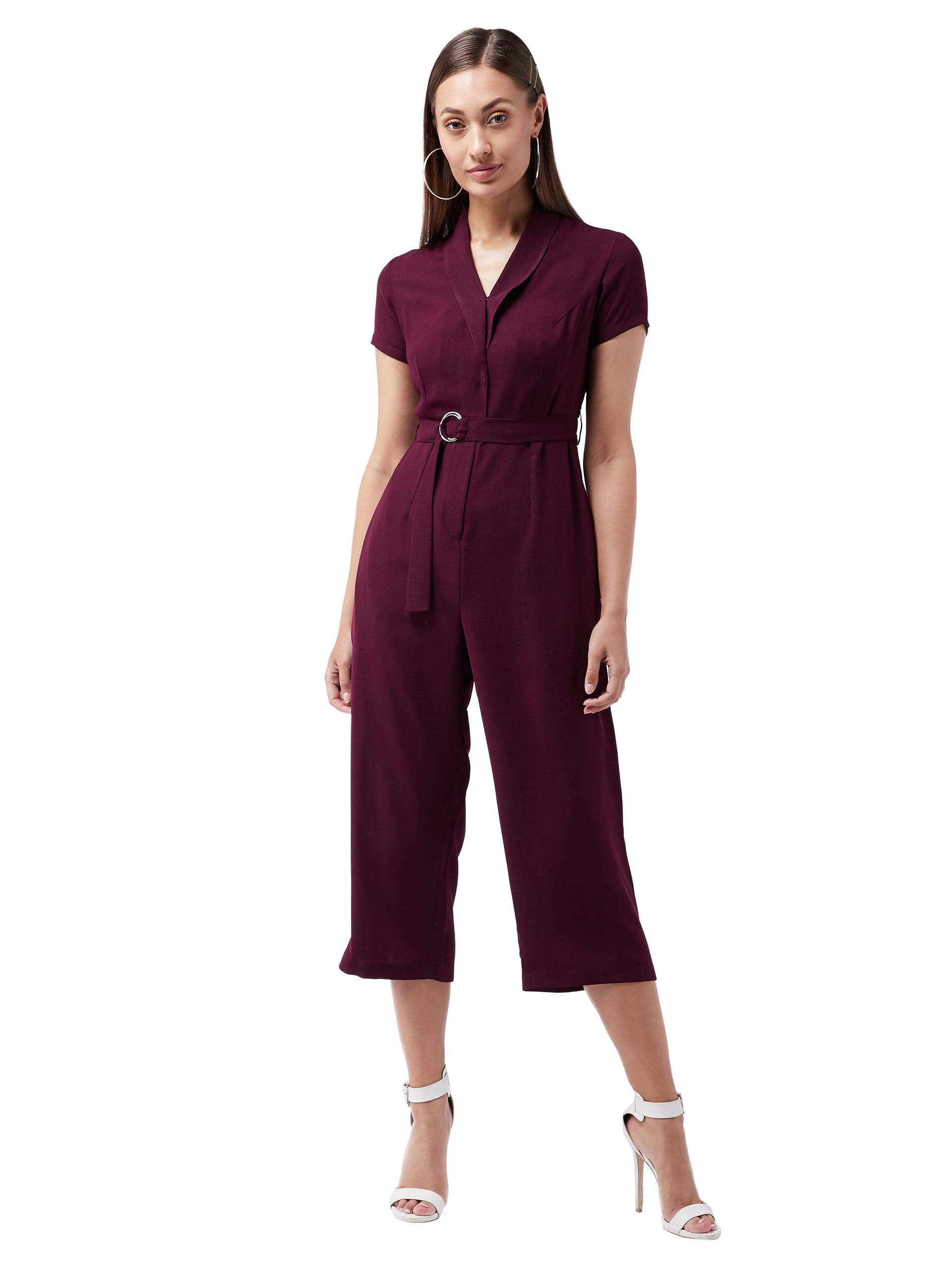 Miss Chase Womens Shawl Collar Half Sleeve Straight Leg Regular Jumpsuit (MCSS24D97-42-70-05, Purple, L)
