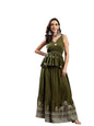 Stylum Womens Green Bandhej Printed Rayon Short Peplum Top With Skirt