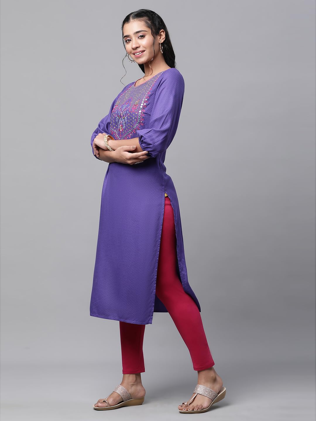 Aurelia Blue Embroidered Zari Sequin Straight Long Kurta