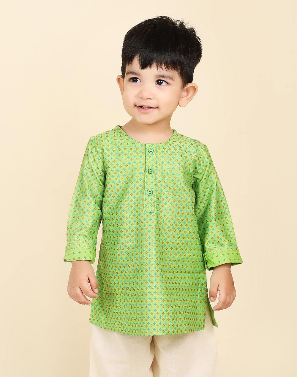 Fabindia Baby Boy's Viscose Silk Regular Kurta (102380001_Green