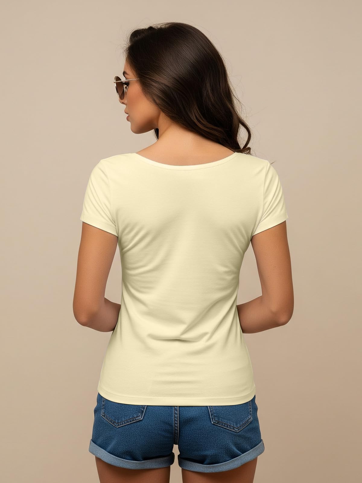Juneberry Women Solid V Neck Pure Cotton T-Shirt