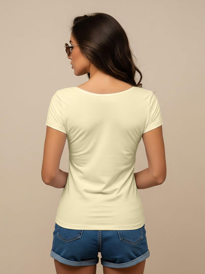 Juneberry Women Solid V Neck Pure Cotton T-Shirt