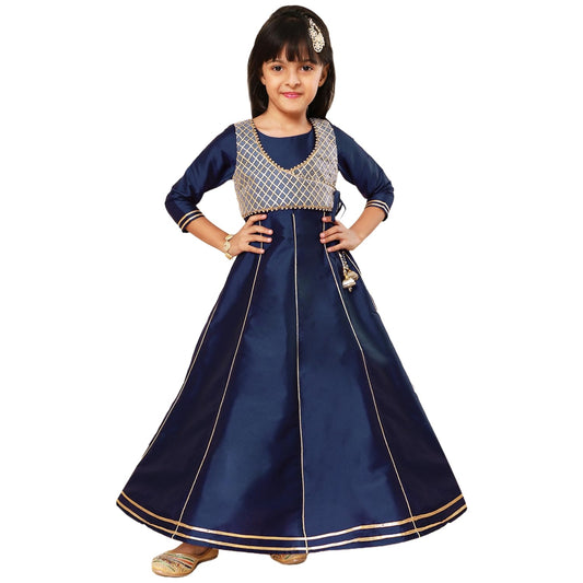 A.T.U.N. (ALL THINGS UBER NICE) Girls Woven Design Gota Jacket Anarkali Gown Navy Blue