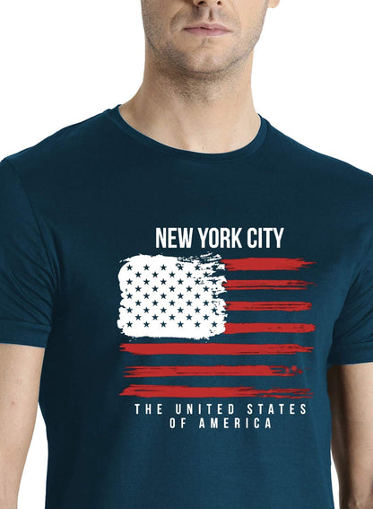 ADRO Men's USA American Flag Printed Cotton T-Shirts (RNR-M-NWW-SB_Teal)