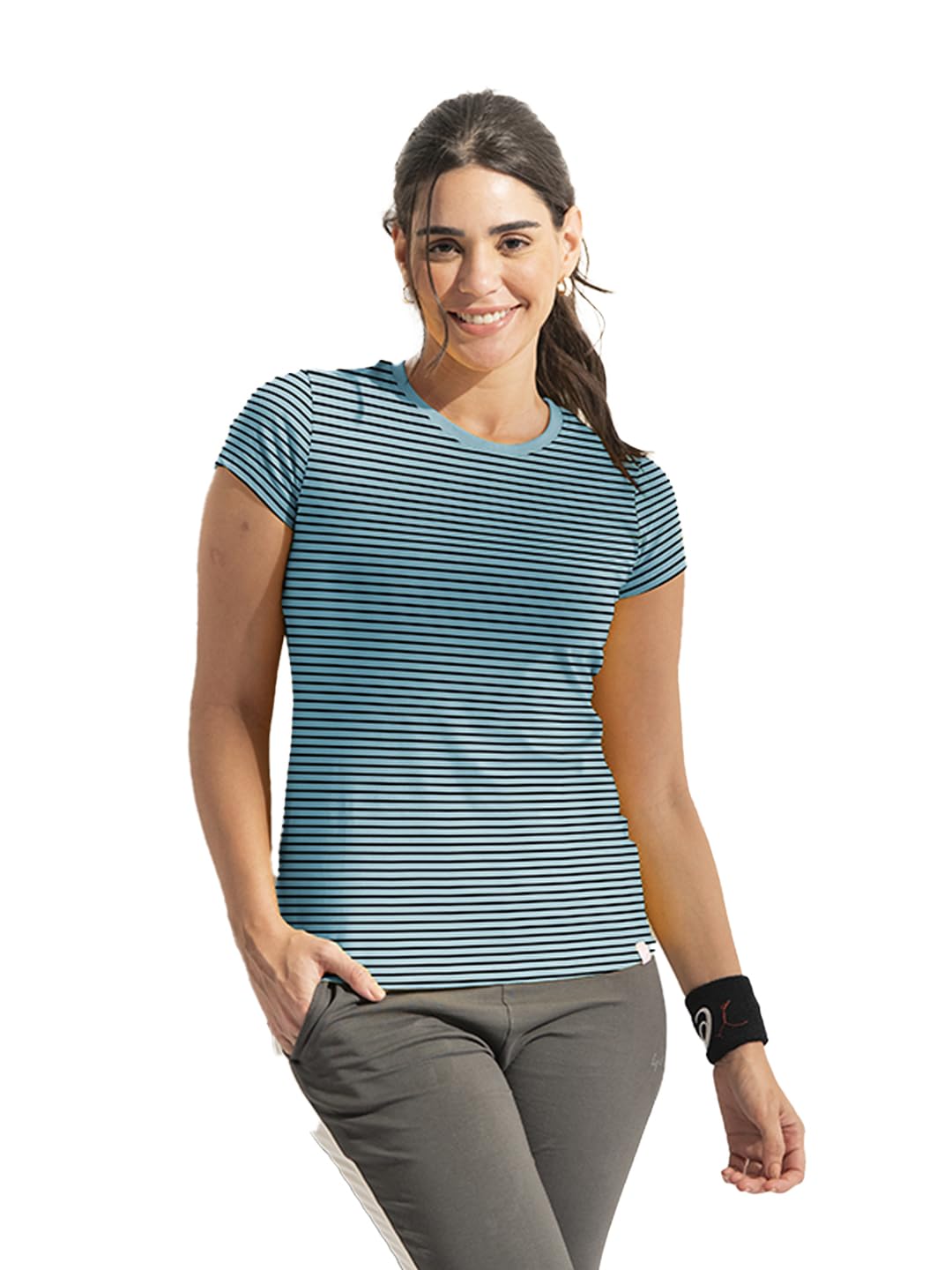 Lyra WomenS Printed Striper Round Neck Regular Fit Cotton T-Shirt