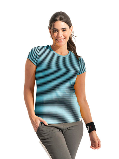 Lyra WomenS Printed Striper Round Neck Regular Fit Cotton T-Shirt