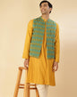 Fabindia Men's Teal Cotton Printed Jacket Nehru (1035049TEAL