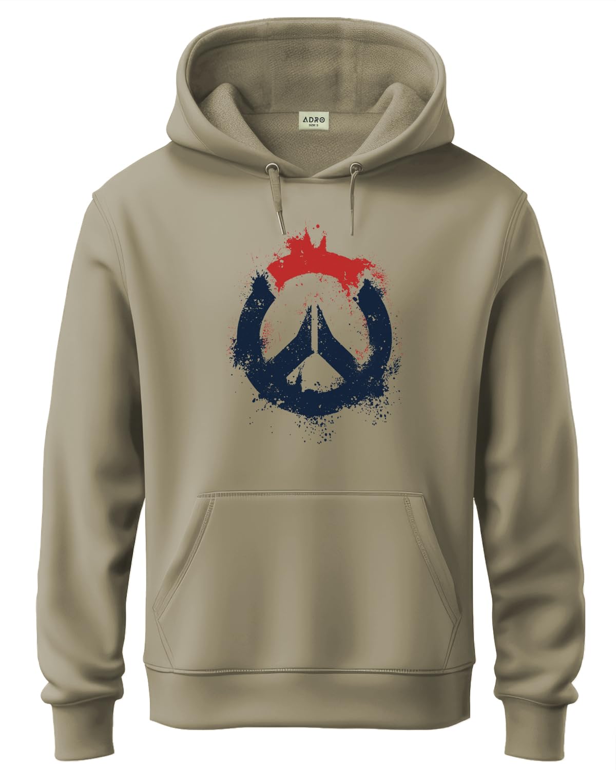 ADRO Men's Cotton Peace Design Hooded Neck Printed Hoodie Sweatshirt (H-M-PC-CH_Beige)