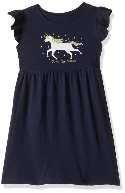 T2F Girls Cotton A-Line Knee-Length Casual Dress (DRZ3P02_Navy+Fusia+Purple