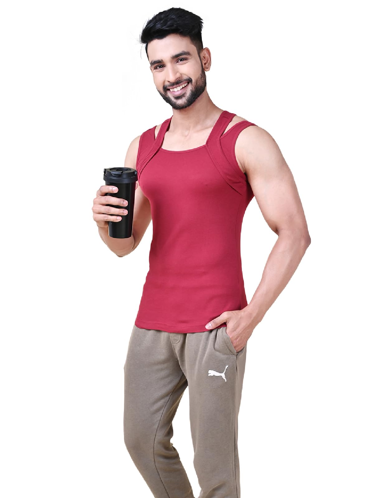 Rupa Solid Standard Colors by Athlefit X Gym Vest for Men, 100% Cotton Breathable and Stretchable Fabric, Racerback with Criss C