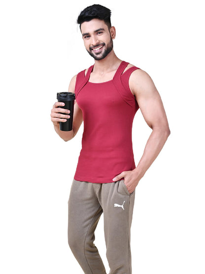 Rupa Solid Standard Colors by Athlefit X Gym Vest for Men, 100% Cotton Breathable and Stretchable Fabric, Racerback with Criss C