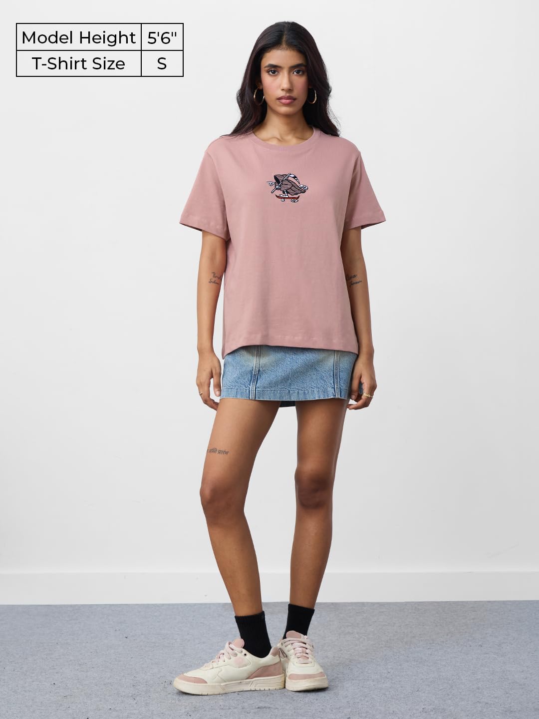 The Souled Store Originals: See You in Hell Women and Girls Short Sleeves Round Neck Pink Graphic Embroidered Cotton Relaxed Fit