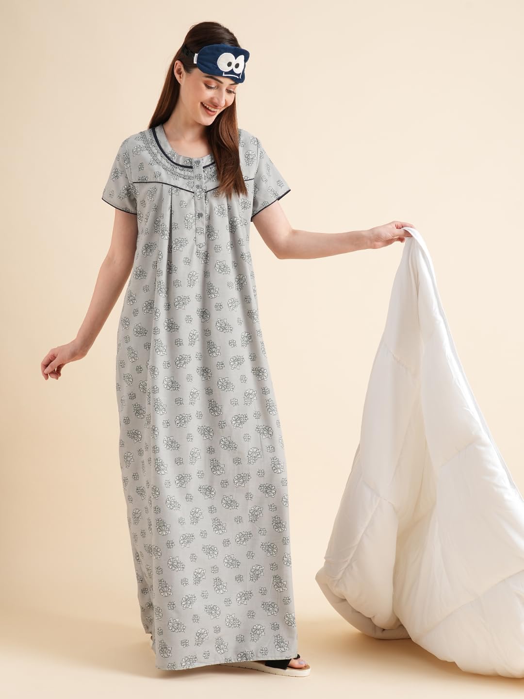 Sweet Dreams Womens Grey Floral Printed Maxi Nightdress