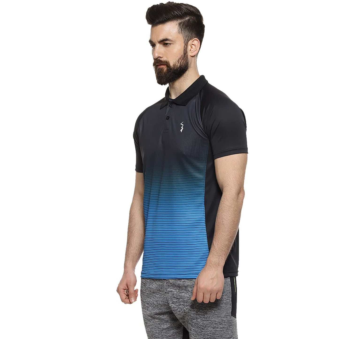 Campus Sutra Mens Black and Blue Ombre Dri-Fit Activewear T-Shirt Regular Fit for Casual Wear | Structured T-Shirt Crafted with