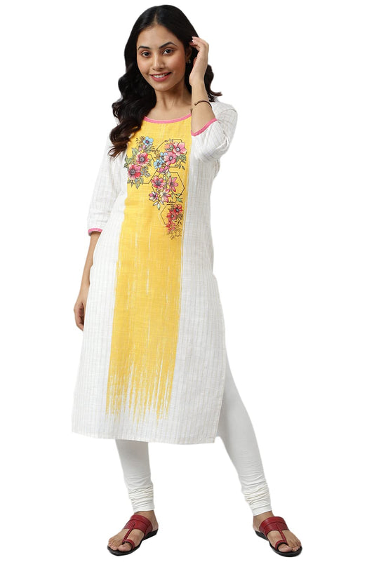 Aurelia Women Cotton Straight Fit Floral Printed Straight Kurta