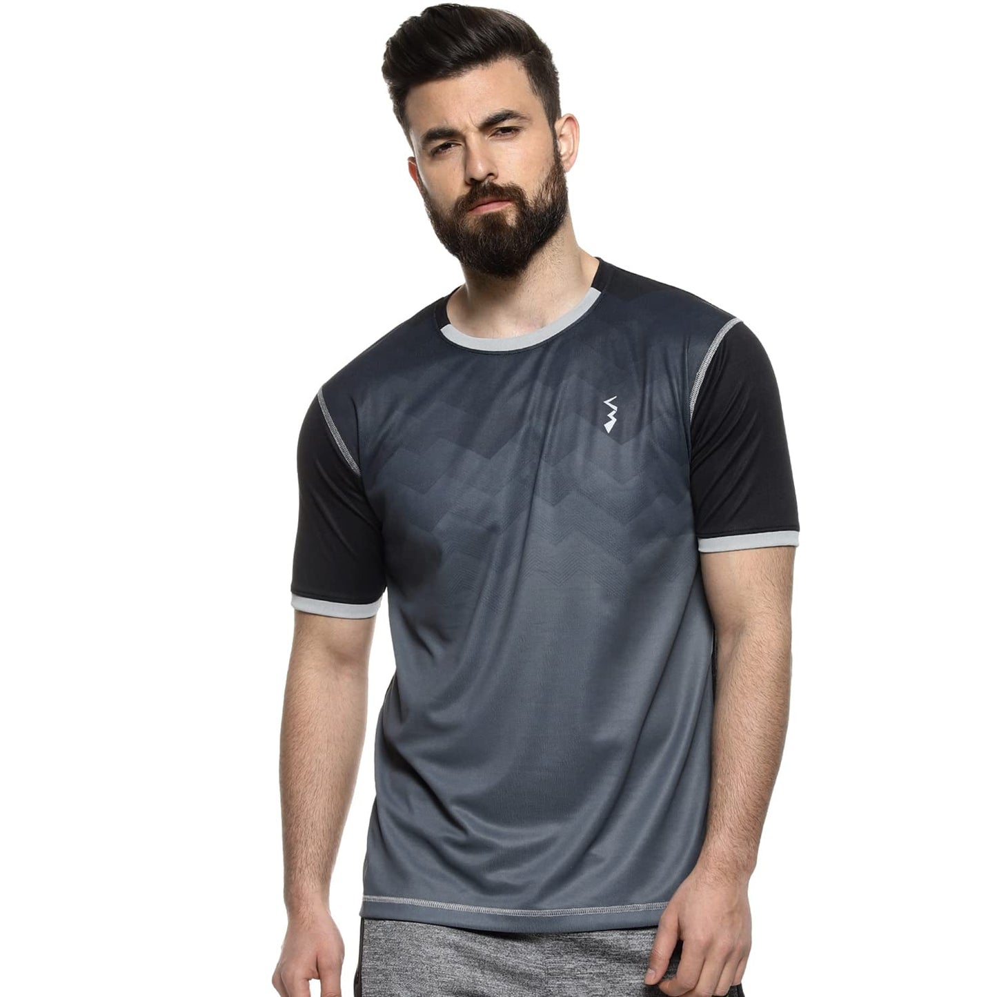 Campus Sutra Mens Black Colorblock Crewneck Half Sleeve Regular Fit T-Shirt for Active Wear |Zip Closure| T-Shirt Crafted with