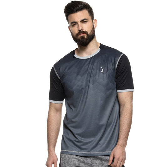 Campus Sutra Mens Black Colorblock Crewneck Half Sleeve Regular Fit T-Shirt for Active Wear |Zip Closure| T-Shirt Crafted with