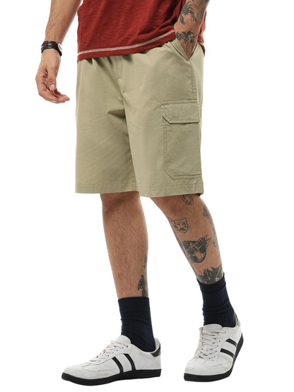 Bewakoof Mens Solid Oversized Fit Poplin Cargo Shorts_634305_Brown_XL