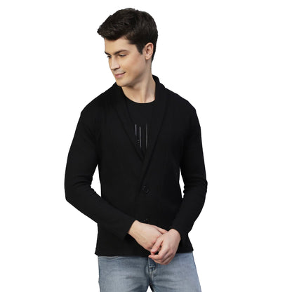 Rigo Waffle Knit Shrug for Men | Full Sleeve, Shawl Collar Cardigan for Men | Best for Casual Wear, Fashion Wear Cardigan Black