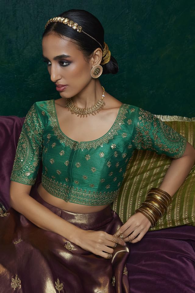 Soch Womens Green Tussar Embroidered Front-Open Blouse With Sequin Embellishments