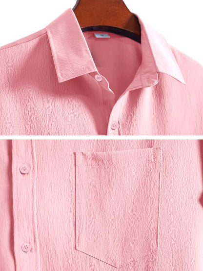 Tee Projekt Mens Popcorn Shirt Comfortable Short Sleeve Shirts Casual Textured Shirt (Pack of 1) Pink