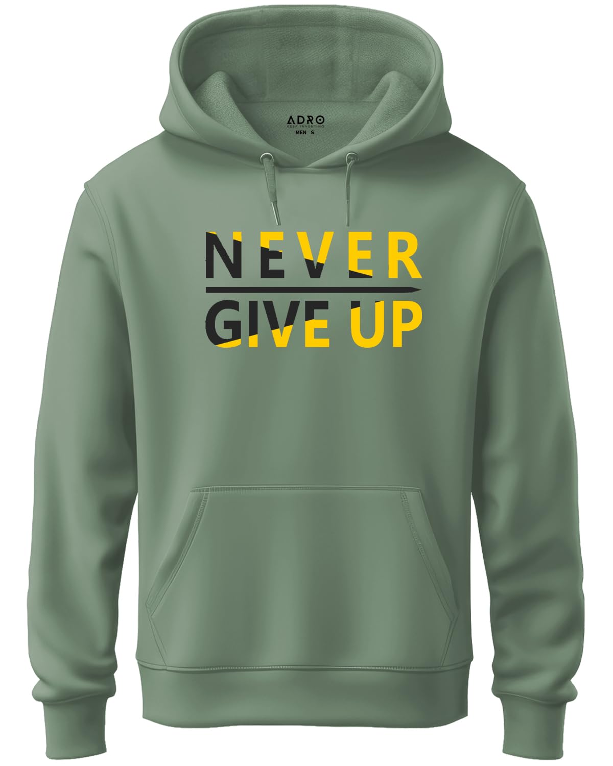 ADRO Never Give Up Design Printed Hoodies/Sweatshirts for Men & Women (H20-M-NGU-PT_Pista)