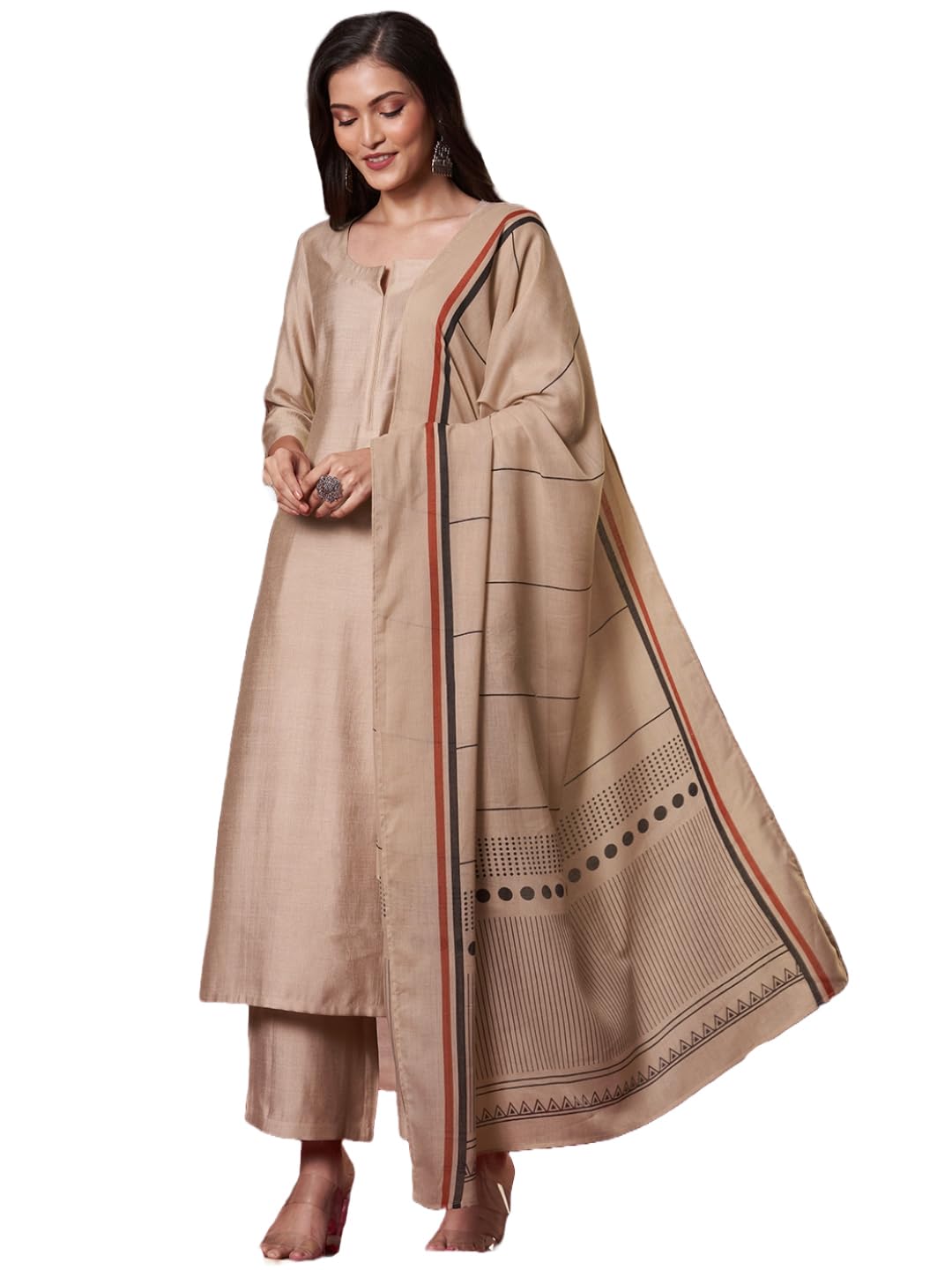 Gosriki WomenS Rayon Viscose Solid Straight Kurta With Pant & Dupatta (Raja Saab Beige-Vks13-Gs_3Xl_Beige_Xxx-Large)