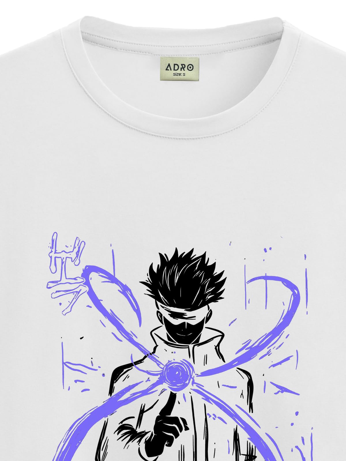 ADRO Mens Anime T Shirt - Premium Cotton Anime Gojo Tshirt - Perfect for Anime Fans Print and Comfortable Fit White T-Shirt|RN24