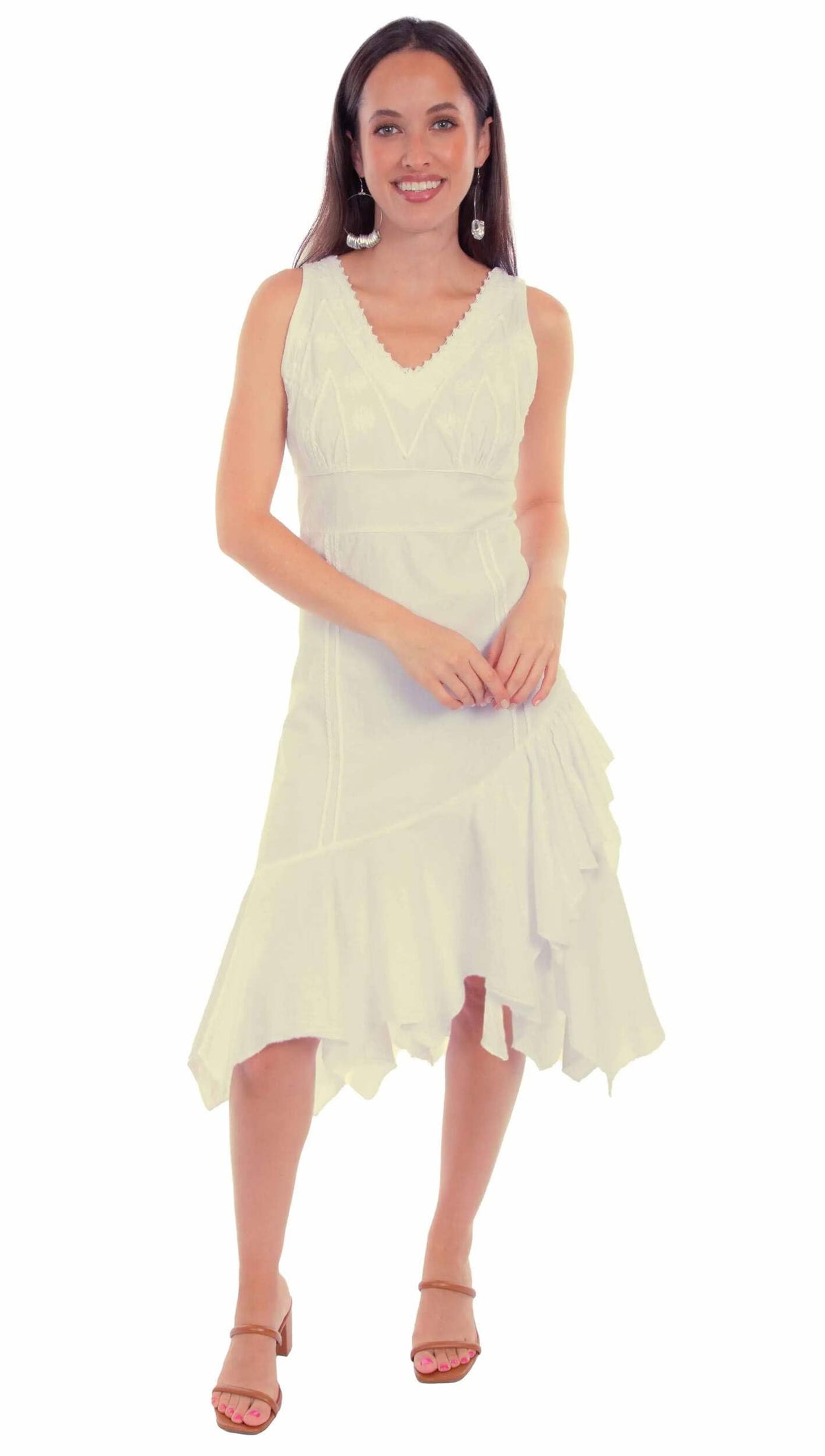 Scully Western Dress Womens Sleeveless Ruffle S Vanilla F0_PSL-271