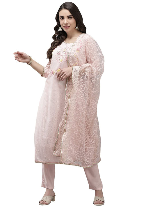 ishin Women's Chanderi Salwar Suit Kurta Set