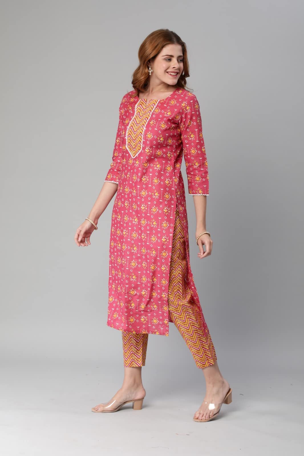 ANNI DESIGNER Women's Cotton Blend Traditional Straight Printed Kurta With Pant Set (Mikaa -Nw-An)