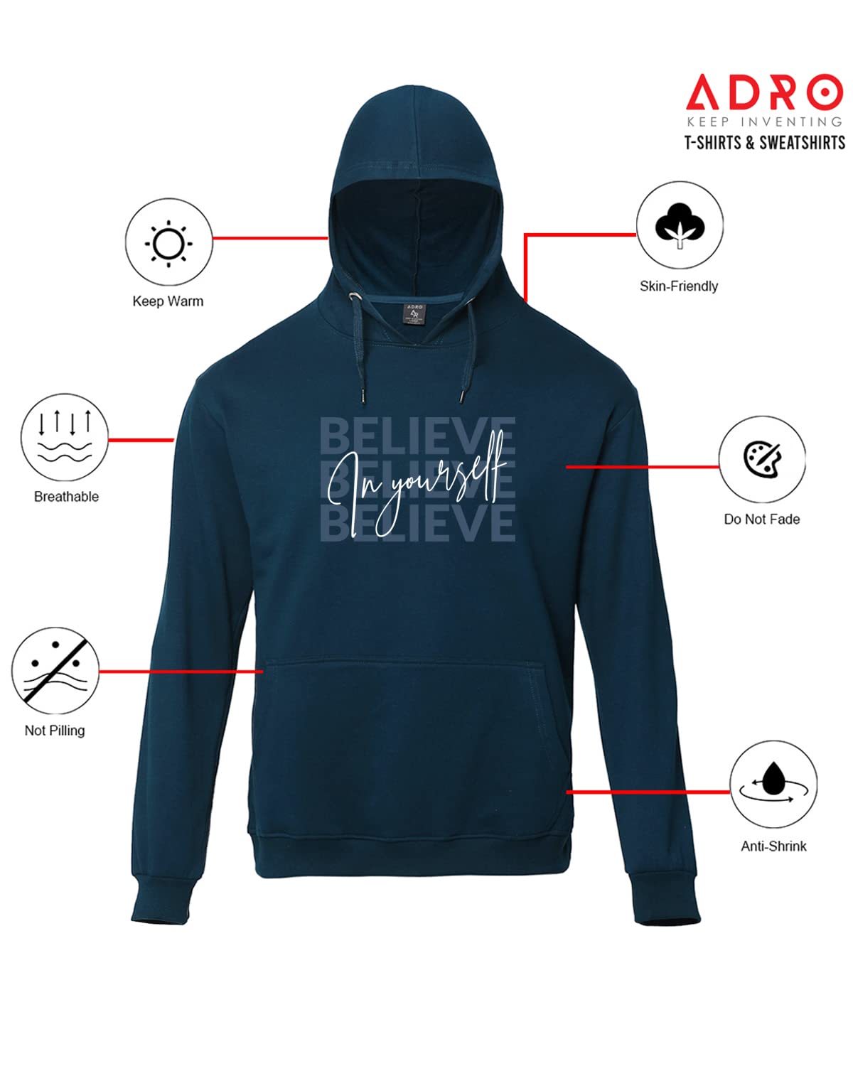 ADRO Believe in Your Self Printed Hoodie/Sweatshirt for Men