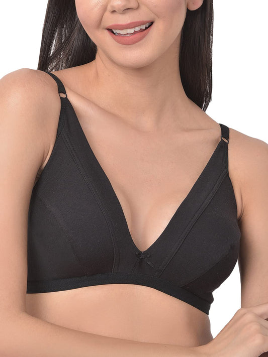 Clovia Womens Cotton Spandex Solid Non-Padded Demi Cup Wire Free Plunge Bra (BR1595I13_Black_34C)