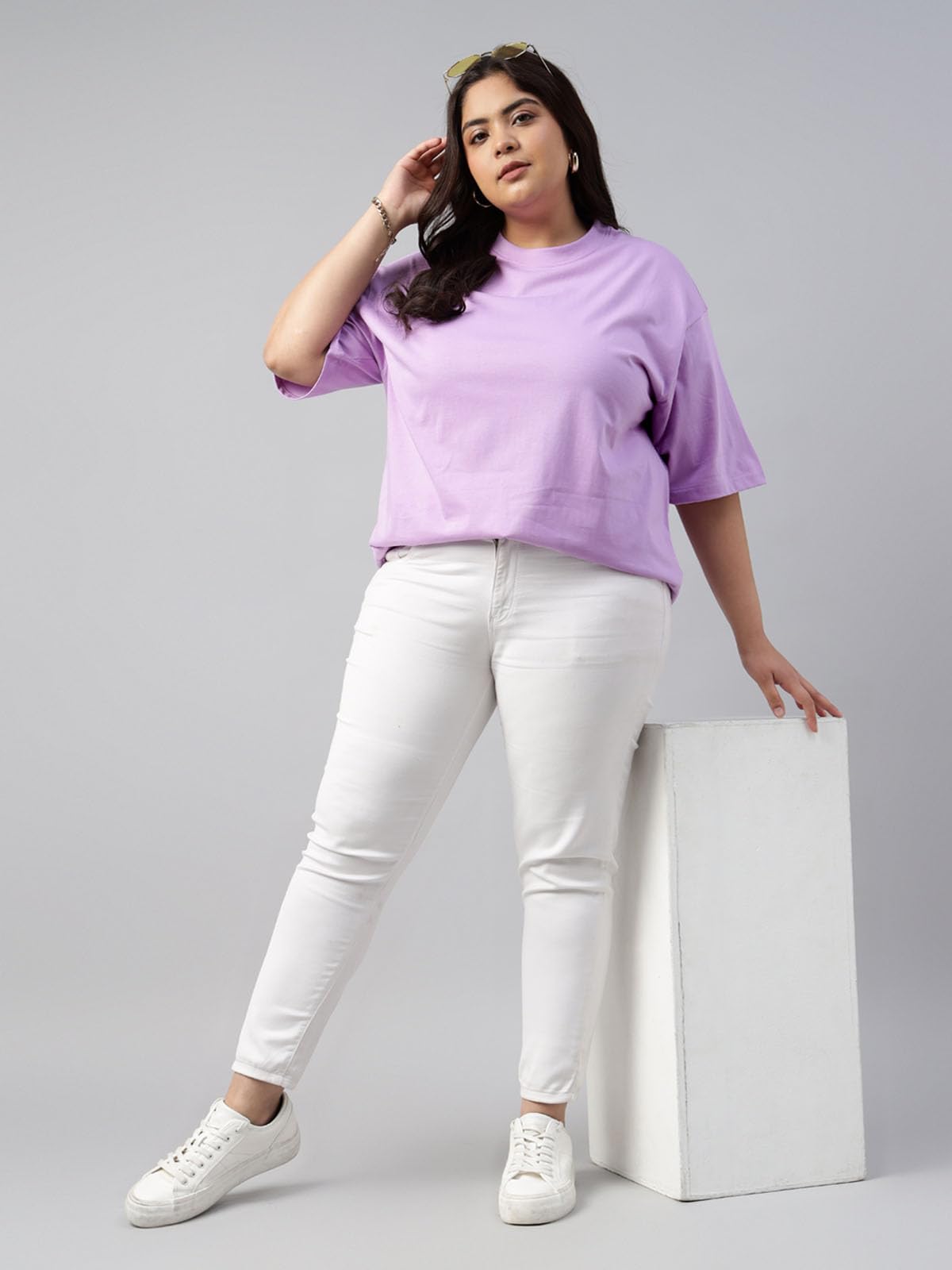 Juneberry 100% Pure Cotton Oversized Baggy Fit Drop Shoulder Solid Core Plus Size T-Shirt Combo For Women (Pack Of 2) (Po2_Jb_Ps