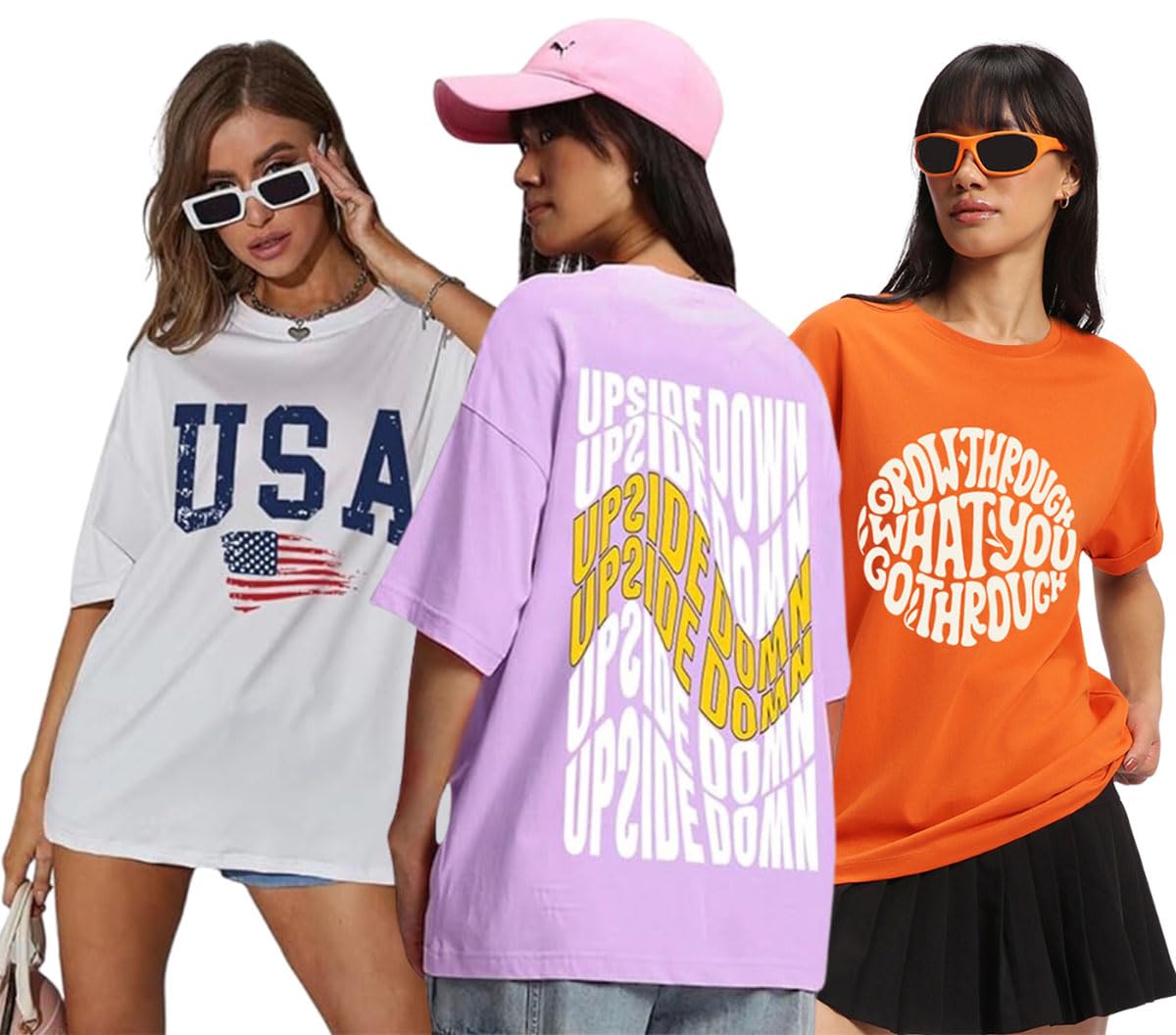 Juneberry Pure Cotton Oversized Loose Baggy Fit Drop Shoulder Half Sleeve Cool Front & Back Graphic Printed Round Neck T-Shirt F