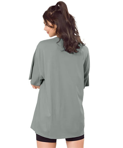 SHODOX Bio-Washed Anti Bacterial 100% Pure Cotton Womens Oversized Solid T-Shirt | Cozy Soft, Less Wrinkles Loose Fit, Drop Shou
