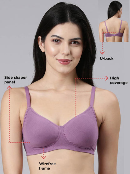Enamor Womens Cotton Wire Free Casual Full-Coverage Bra (A042_Chinese Violet