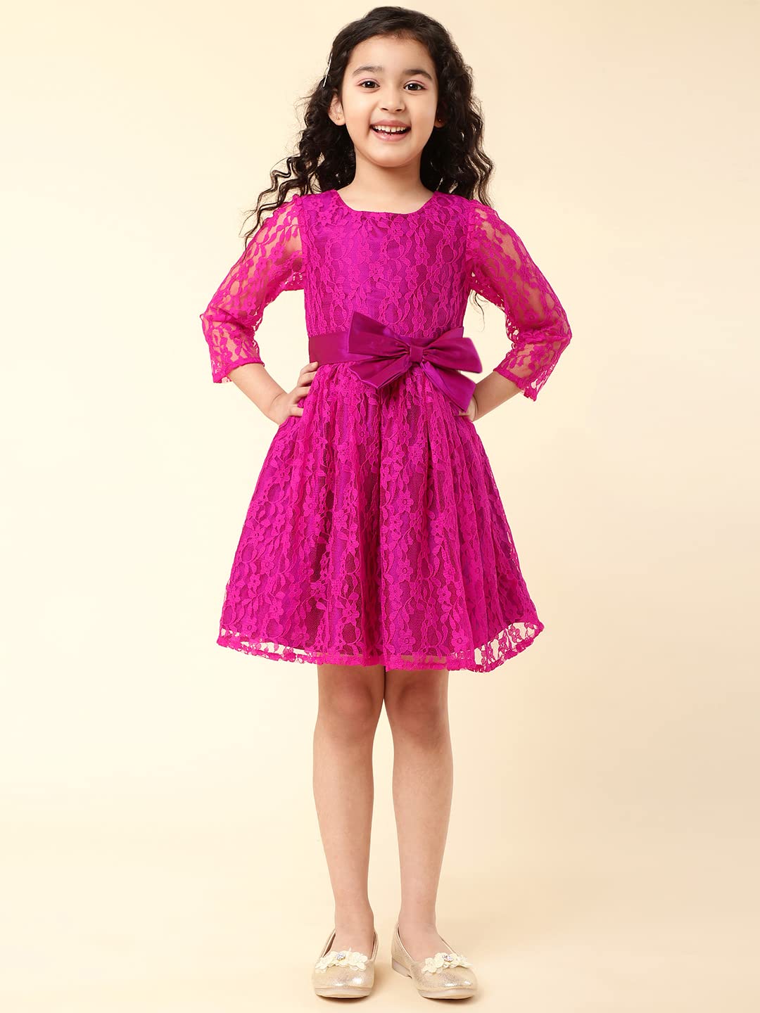 A.T.U.N. Girls Double Bow Dress Fuchsia