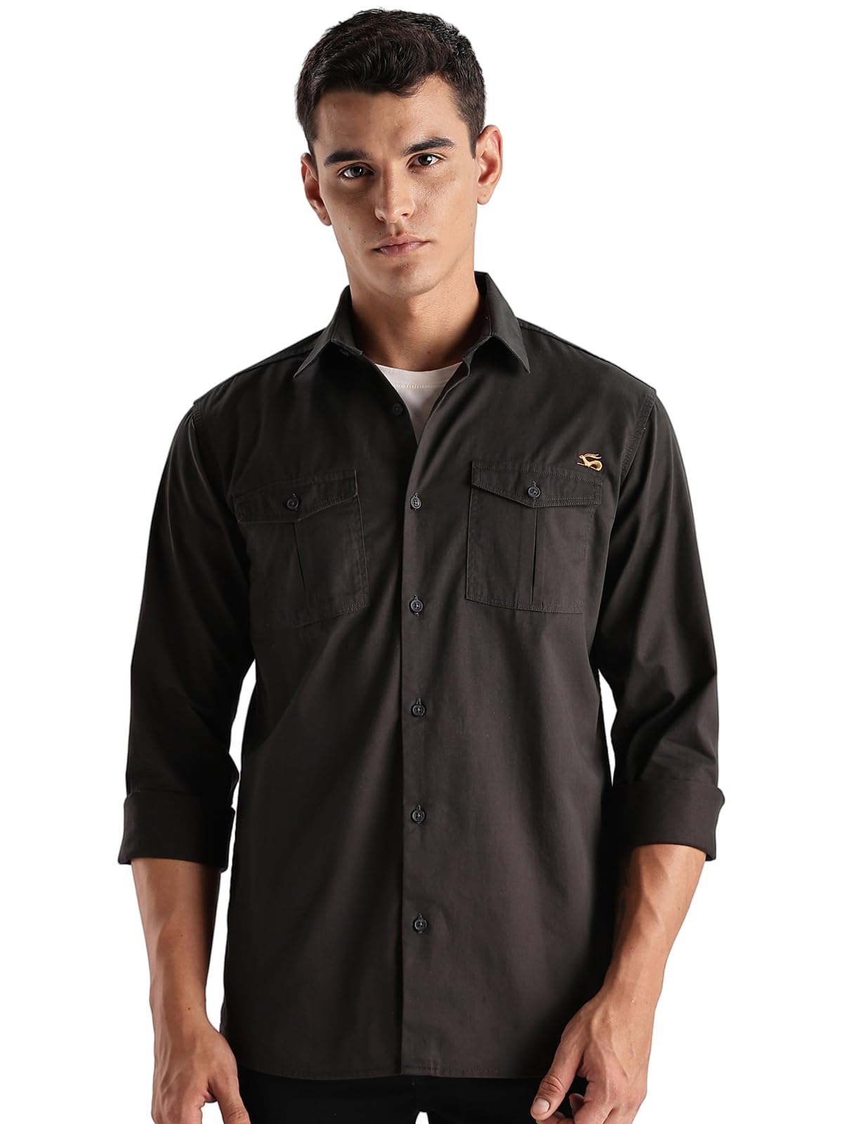 ADRO Cargo Shirts for Men | Double Pocket Mens Casual Shirt | 100% Cotton Plain Shirts | Full Sleeve Shirt | Summer - Regular Fi