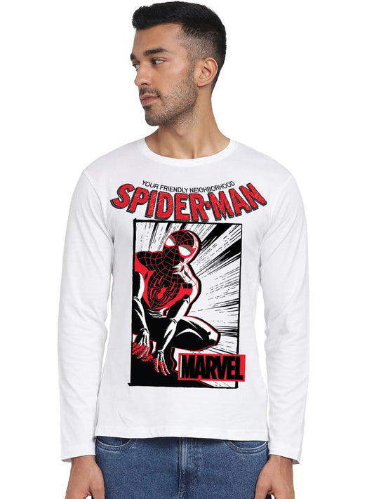 Bewakoof Official Marvel Merchandise Spiderman MenS Graphic Print Regular Fit Full Sleeve Round Neck Cotton Jersey T-Shirt_65718