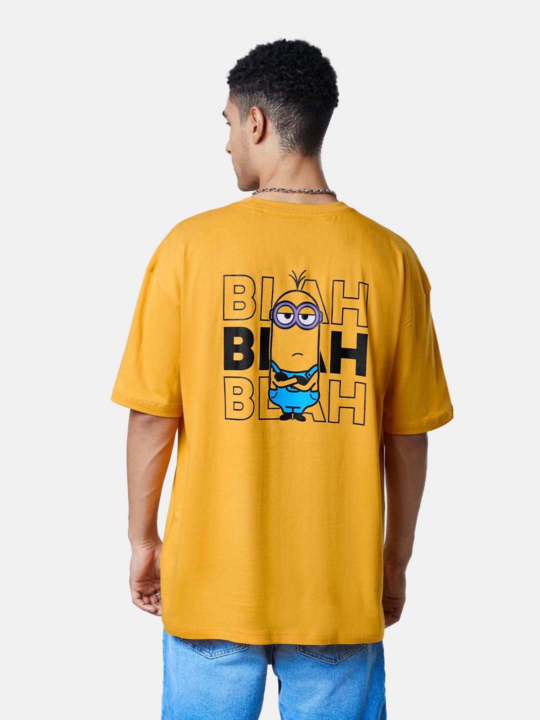 The Souled Store Men Official Minions: Blah Blah Blah Mustard Yellow Printed Oversized T-Shirts