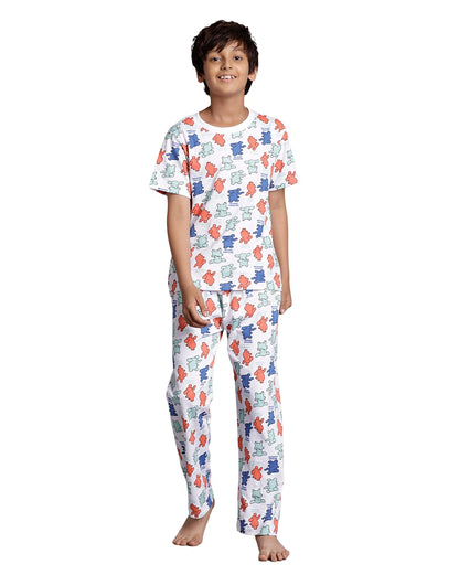 T2F Boys Cotton Pajama Set White