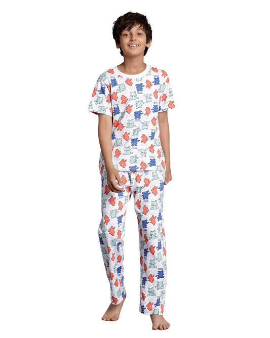 T2F Boys Cotton Pajama Set White