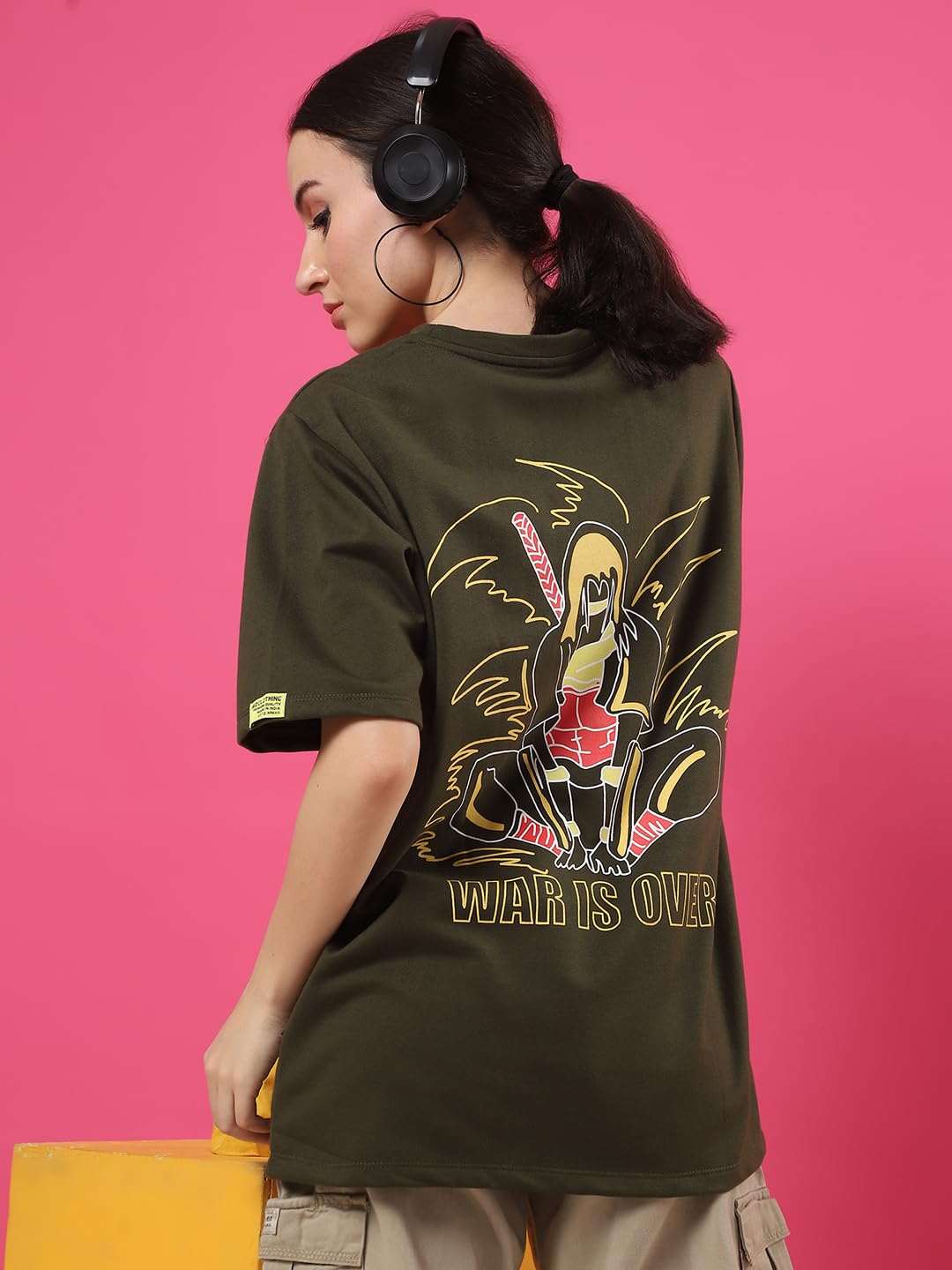 Rigo Terry Printed Oversized T-Shirt for Women | Drop Shoulder, Half Sleeves T-Shirt for Women | Oversized Baggy Fit T-Shirt for