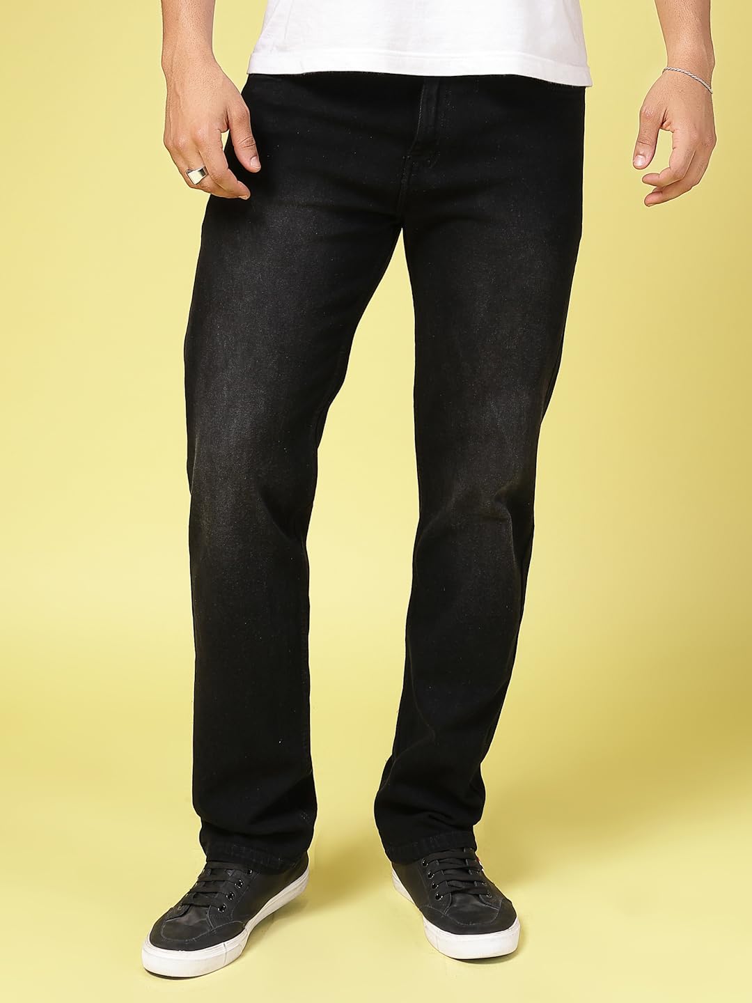 Rigo Cotton Denim Jeans for Men | Solid Jeans for Men | Stretchable, Slim FIt & Straight Fit Jeans for Men Black