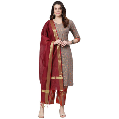 idaLia Cotton Jaal Printed Kurta Set with Dupatta - Best Kurta Set with Dupatta, Straight Calf Length Kurta
